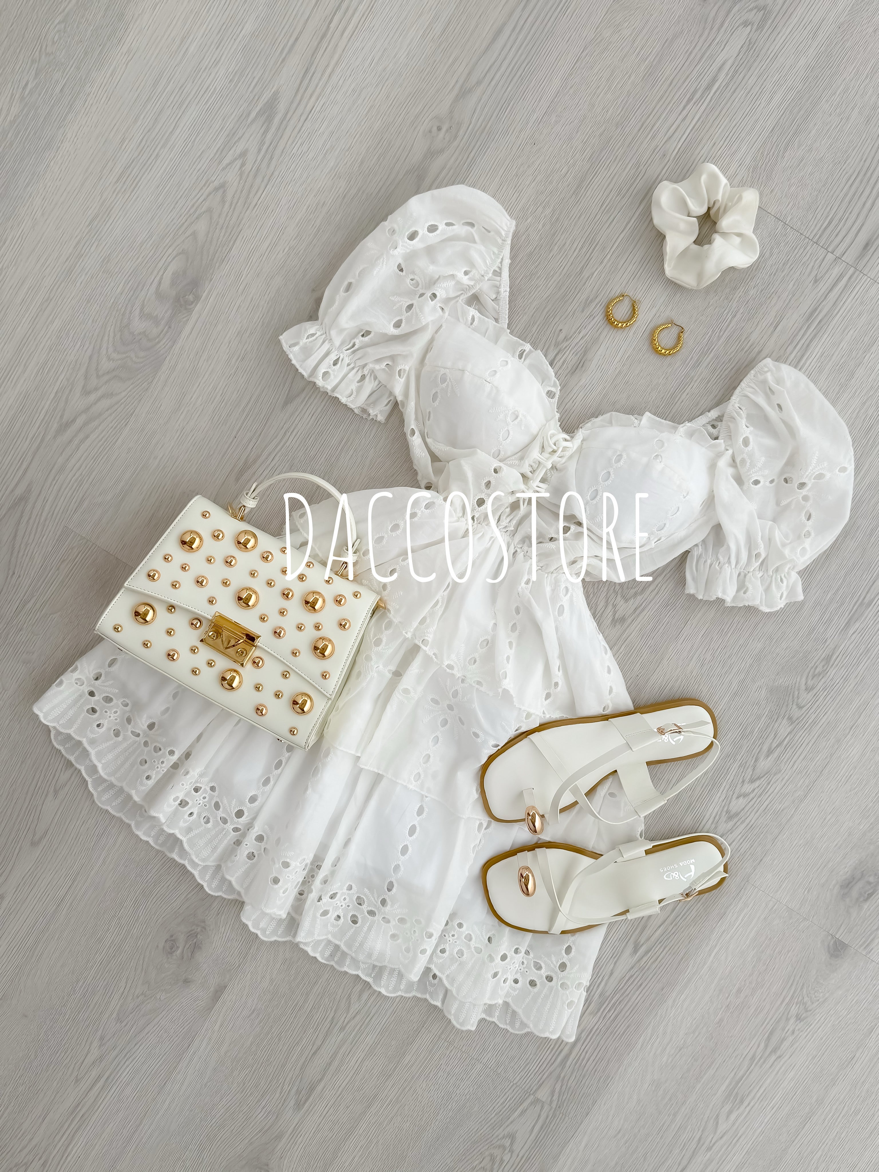 English Embroidery Dress with Ruffles