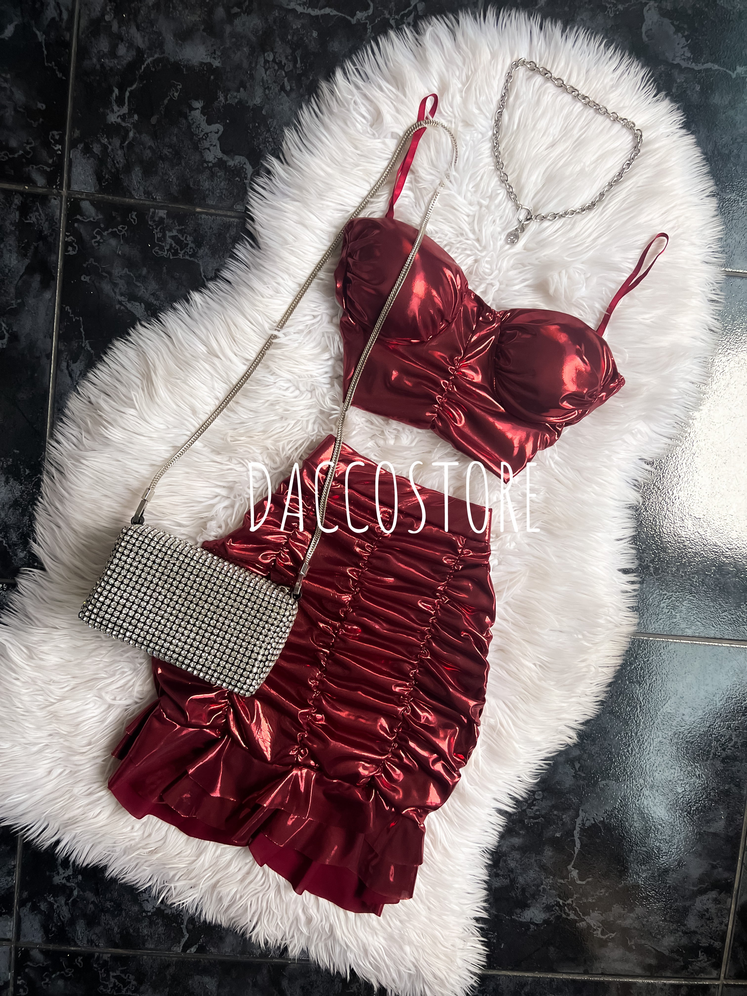 Conjunto Top e Saia Metalizado