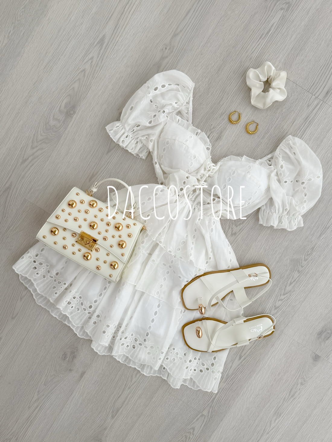 English Embroidery Dress with Ruffles