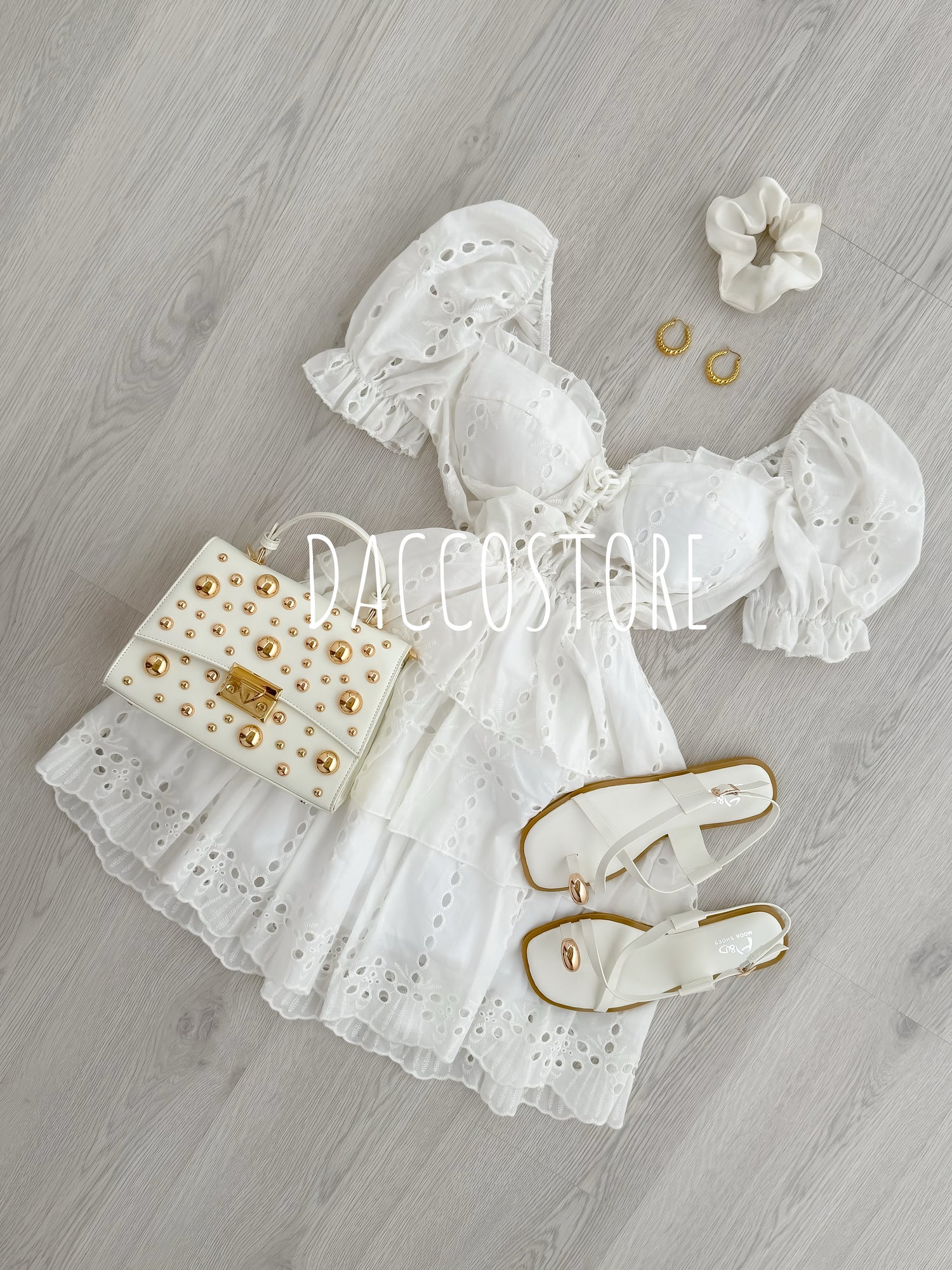 English Embroidery Dress with Ruffles