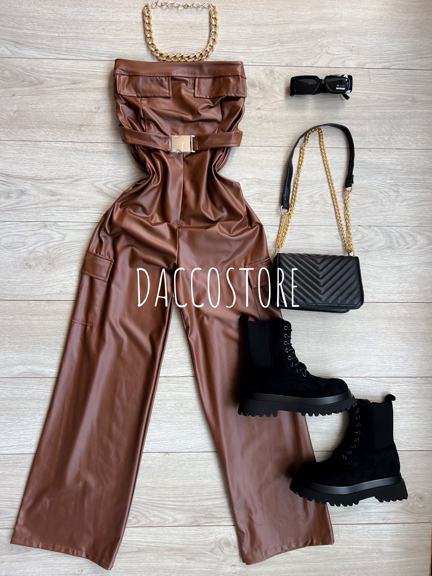 Strapless Faux Leather Jumpsuit